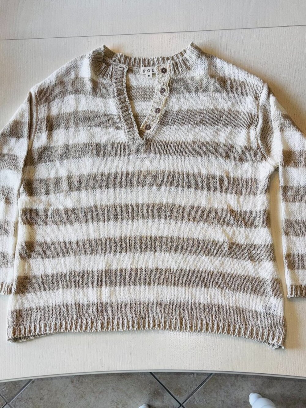 Pol Striped V-Neck Sweater NWOT-Size M